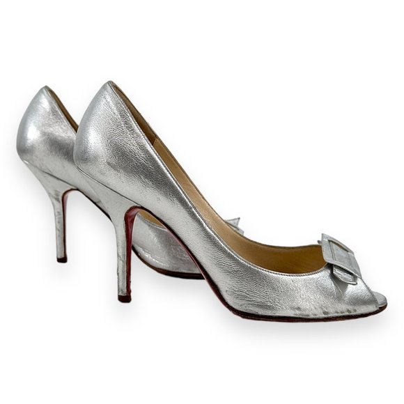 Christian Louboutin Silver Peep Toe Pumps - Picture 3 of 9